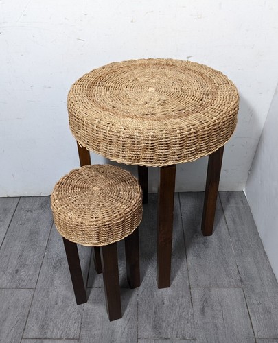 Vintage set woven rattan - of,