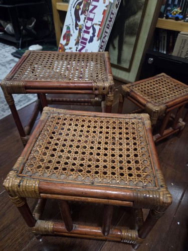 Vintage bamboo nesting tables - bamboo,